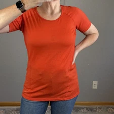 Arc'teryx Womens Lana Wool Crew Neck Tee Top Shirt Size L Orange Short Sleeve