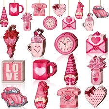 Spiareal 36 Pcs Valentine's Day Wooden Ornaments Pink Red, Pink, White