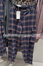 ZARA NEW WOMAN HIGH-WAIST CHECK CARGO BALLOON PANTS RED NAVY XS-XL 9913/680/076