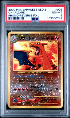 PSA 8 Charizard #006 2000 Reverse Holo Neo 2 Japanese Pokemon Card Vintage