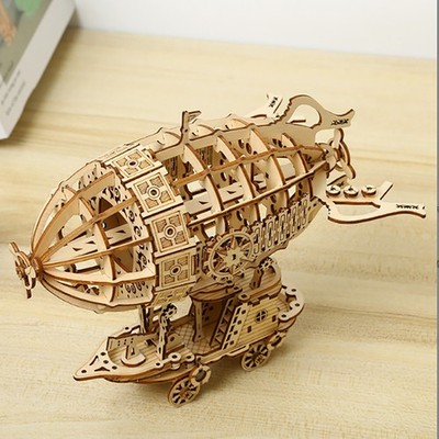 3D Holz Luftschiff Puzzle Zum Selbermachen Mechanischer Modellbausatz Wohndeko Geschenk Spielzeug für Kinder