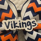Girls Chevron Ribbon Hair Bow w/ Glitter, Blue Orange White Vikings Theme — photo 2