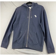 Abercrombie  Fitch Full Zip Hoodie Mens S Navy Blue Soft Fleece Moose Logo Good