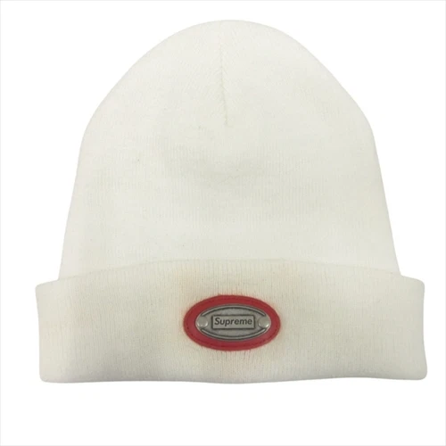 Casquette bonnet tricotée 19aw Supreme logo métal blanc homme occasion 91bf3a9d928