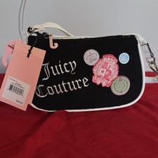 Juicy Couture Black & White Embroidered Wristlet with Detachable Strap