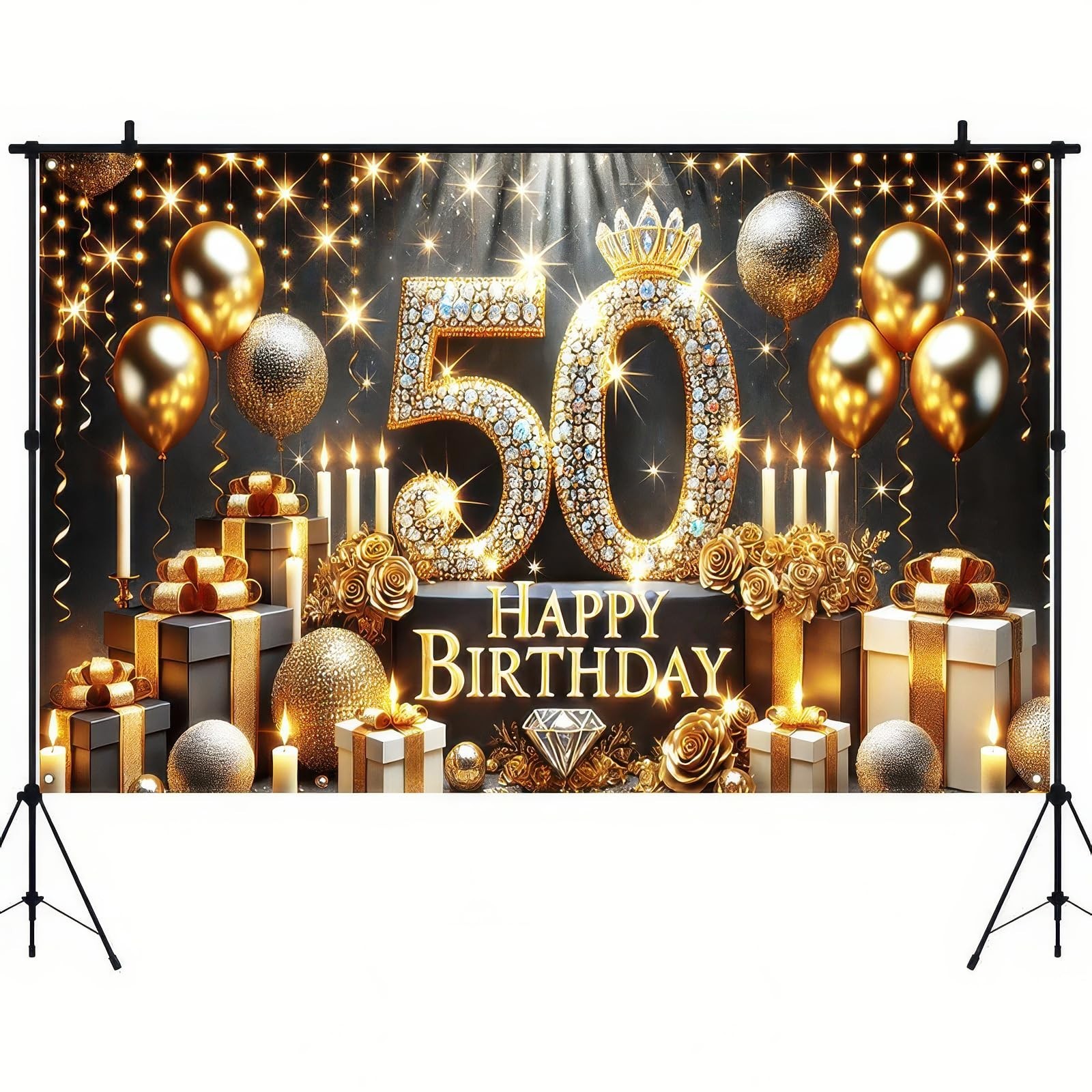 Happy 50th Birthday Sign Backdrop Birthday Backdrop for Photography Backgroun...