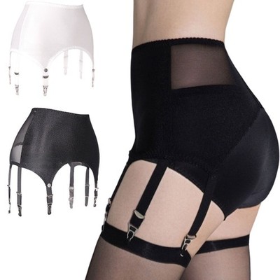 Luxallacki Plain Mesh Patchwork Garter Belt with 6 Adjustable Metal Clips