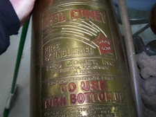 Vintage NICE  RED COMET Fire Extinguisher BRASS Copper GLASS