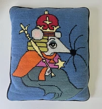 Needlepoint Christmas Mouse King Nutcracker Suite Black Velvet handmade Pillow