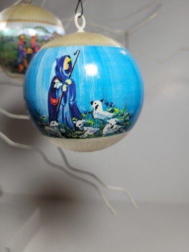 Lot of 6 Vintage Satin Silk Ball Christmas Ornaments Religious Theme - Picture 5 of 5