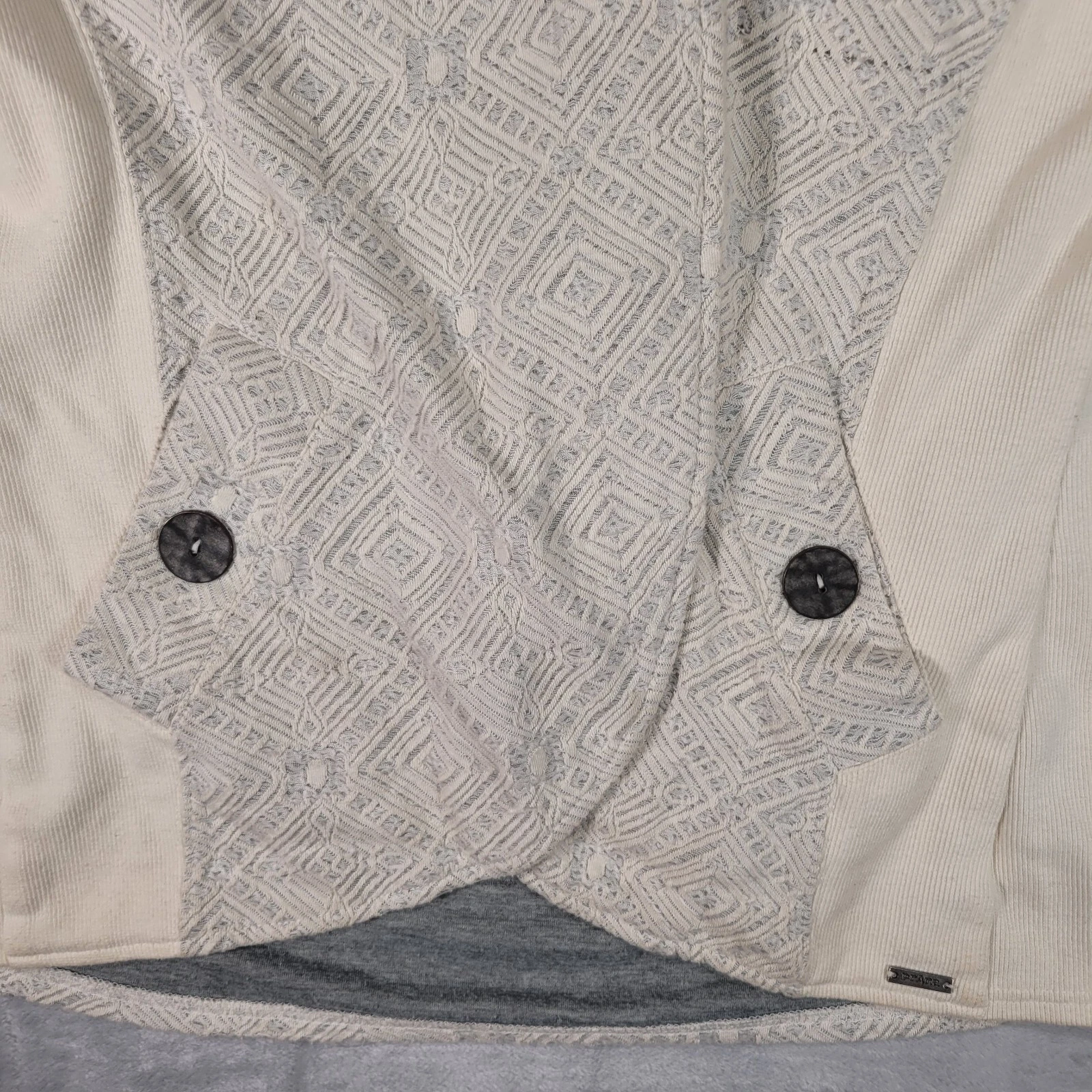 OFF WHITE prAna Giacca Donna Large Bianco Off Cappuccio Avvolgente Felpa Geometrica Gorpcore