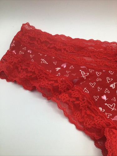 Victoria's Secret Red Lace Trim Valentines Hearts Cheeky Panties Sz. M NWT - Picture 2 of 13