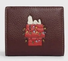 NWT Coach X Peanuts Leather Snap Wallet With Snoopy Lights Motif In Wine CF252