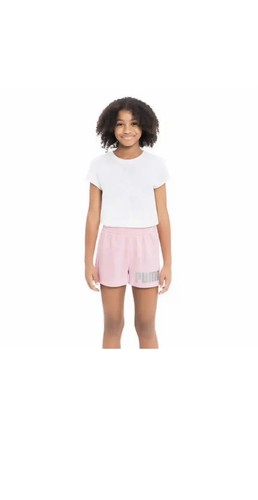 Puma French Terry Shorts Girls Youth S 7/8 Pink Gray 2 pack Logo NEW - Picture 4 of 9