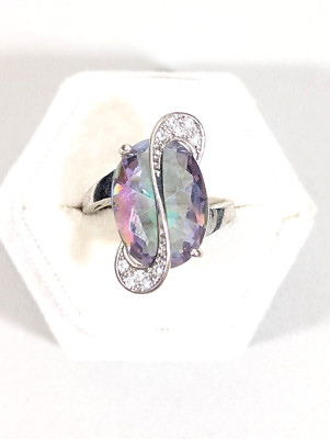 Purple Green Oval Stone Mock Wire Wrap Solitaire Cocktail Ring Size 8