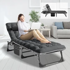 Folding Camping Cot Bed Adjustable 4/6 Position Patio Lounge Chair Sleeping Cots