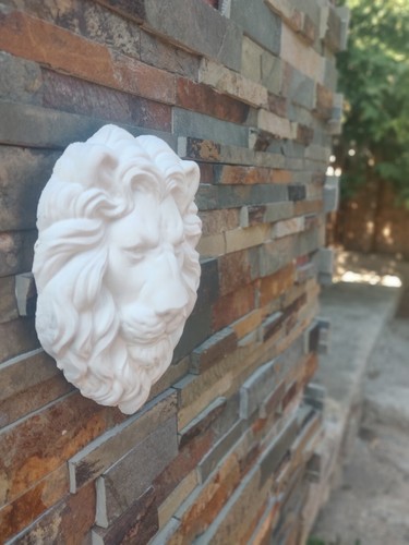 Escultura de cabeza de león placa de pared aplique fuente de jardín tiza pintada de blanco antiguo - Imagen 2 de 12