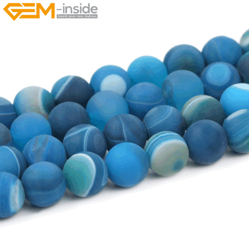 "Piedras preciosas naturales redondas mate a rayas ágata cuentas de ónix hebra 15" - Imagen 28 de 112