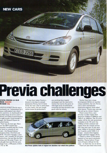 Toyota Previa 2.4 GLS New Model Description 2000-01 UK Market Foldout Brochure - Picture 2 of 2
