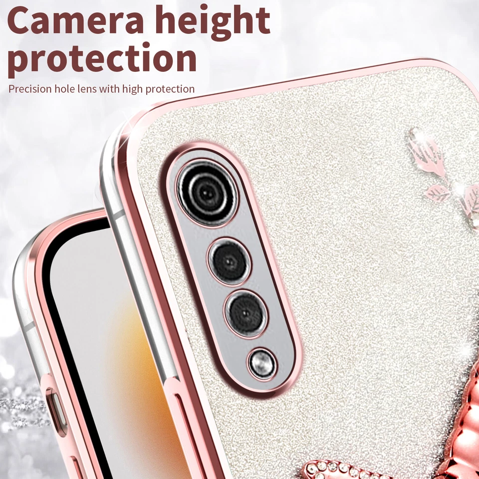 For LG Velvet, Luxury Bling Glitter Pattern Clear KickStand Soft Case Cover - Image 3 of 4