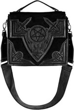 Restyle Amaris Purse Bag Gothic Embroidery Applique Faux Suede Handle Emo Wicca