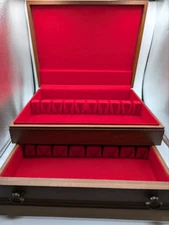 VTG 2 TIER Drawer Chest Silverware/Flatware Case Rich BRIGHT RED Velvet Felt AN