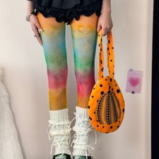 Lady Girls Rainbow Gradient Color Lace Net Tights Heart Cute Pantyhose Stockings