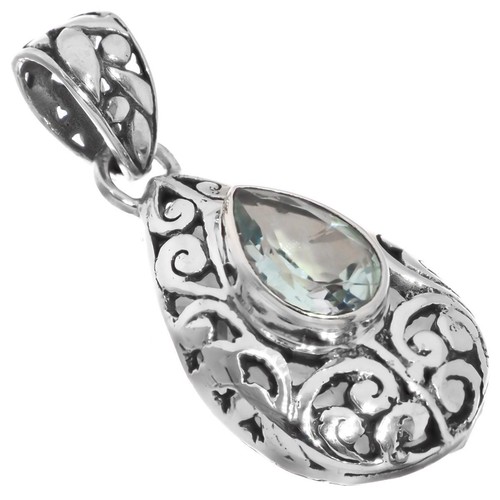 Chrysoprase, Bleu Gemme Topaze Main Argent Bijoux Pendentif 2.2