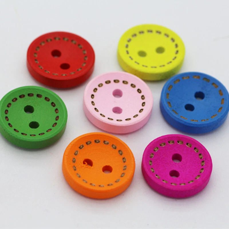 100Pcs Mixed Color Wood Buttons 2 Holes Round for Sewing DIY Crafts Decor - Image 4 of 4