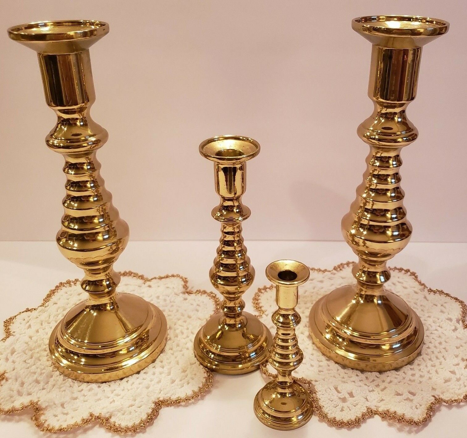 LOT OF 4 HARVIN METALCRAFTERS BEEHIVE BRASS CANDLESTICKS 10, 7