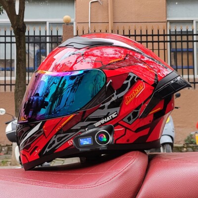 Bluetooth Motorcycle Helmet Intercom Headset Full Dual Lens Motorbike Helmets