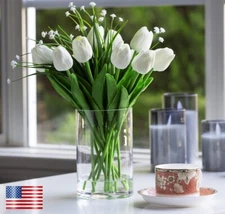 20 × Artificial White Tulip Fake Flowers Real Touch Wedding Home Decor Gifts USA