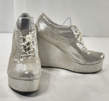 Grezzo Italia Silver Leather Wedge Platform Bridal Party Shoes Women's Size 9