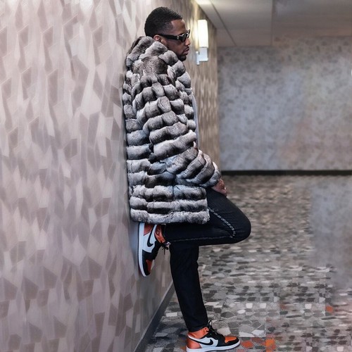 Fashion Chinchilla Jackets Men Real Rex Rabbit Fur Hooded Coats Winter Overcoats - Picture 3 of 6