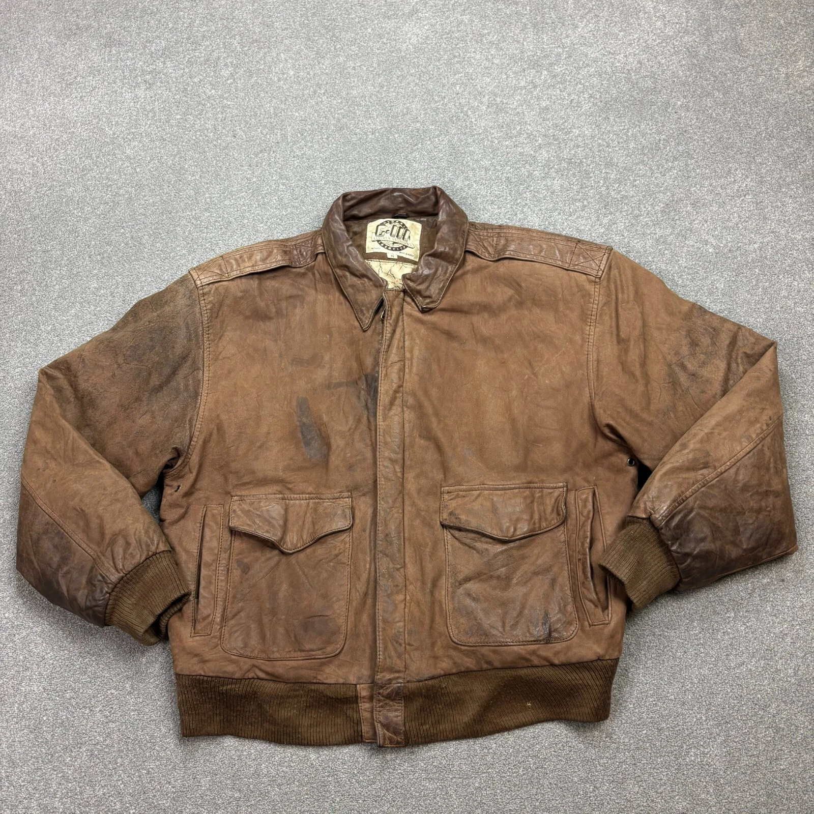 Leather Flying Jacket Adult Medium Brown Bomber Aviator Military USA Flight Mens