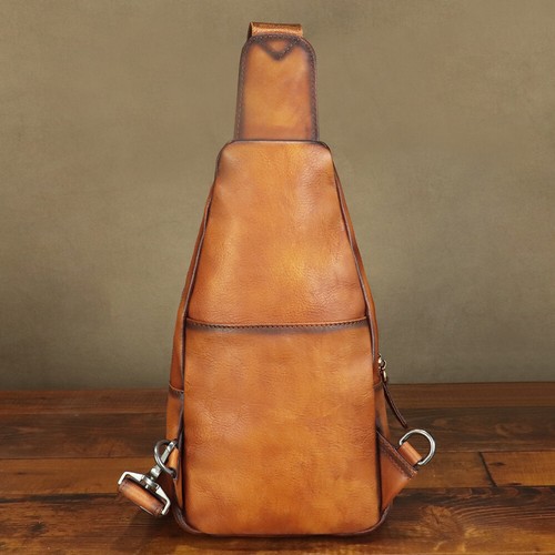 Echt Leder Sling Bag für Damen Herren Retro Sling Rucksack Handtasche Umhängetasche - Bild 8 von 14