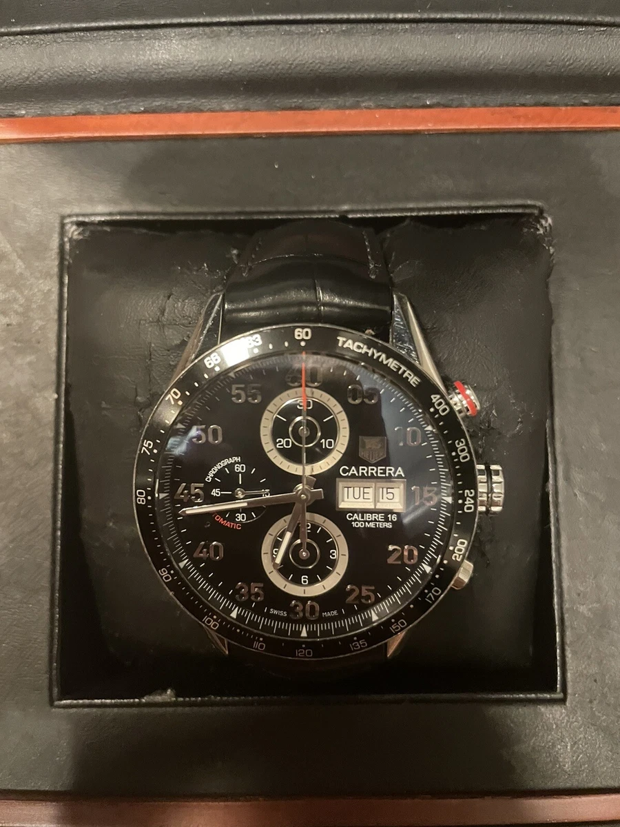 TAG HEUER CARRERA CALIBRE 16 DAY DATE With Black Alligator Leather Band