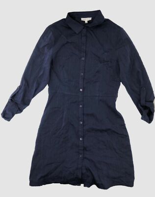$69 Emory Park Women's Blue Button Down Long Sleeve A-Line Shirt Dress Size S