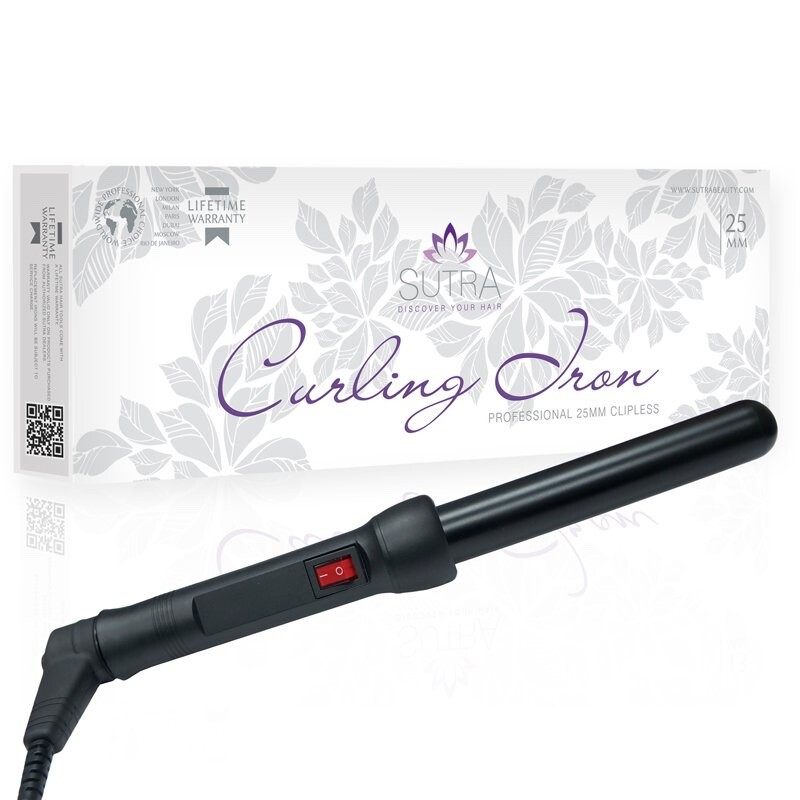 Sutra Beauty Professional Clipless Ceramic Curling Iron Wand Ionic 25MM  Black