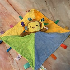 Taggies Monkey Lovie Lovey Textured Blue Yellow Sensory Security Blanket Plush 2