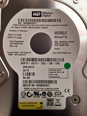 Western Digital WD2500JS-75NCB3 HBBANTJAAN 250 GB 3.5 SATA Hard