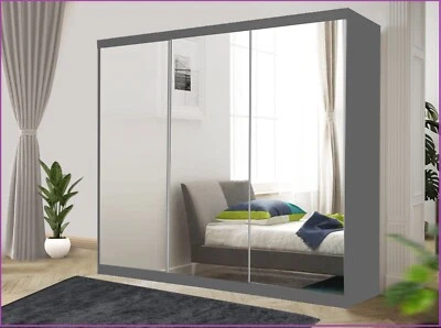 TRACK-D Modern Full Mirror Sliding Door Wardrobe with Spacious Storage