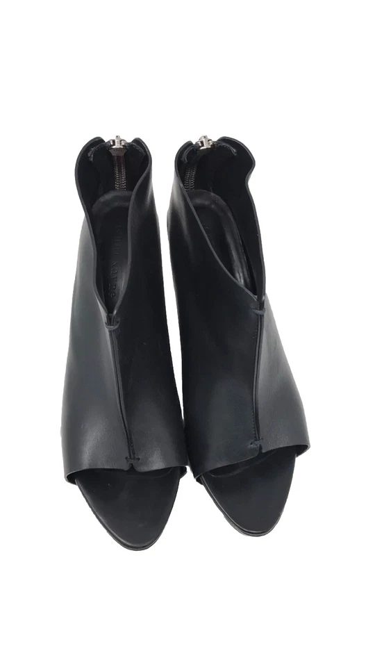 Jenni Kayne Open Toe Black Italian Leather Wedge Booties with Zipper Size 40 - Image 3 of 4