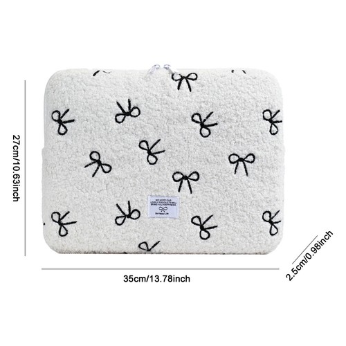 14in Bowknot Plush Laptop Sleeve Embroidery Tablet Bag Work Study Bag (White) DE - Bild 3 von 7