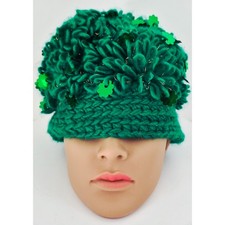 VINTAGE NEW 1960's Hand Crochet 100 Acrylic Hat w/Design Green Japan