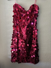 Y2k Style Windsor Vibrant Pink Sequin Strapless Mini Dress New! Size M