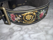 Vintage Laura Ashley Embroidered Black  Pink Floral Leather Belt England 32  