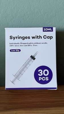 30 Pack 10mL Sterile Syringes with Caps Luer Slip No Needle Individually Wrapped