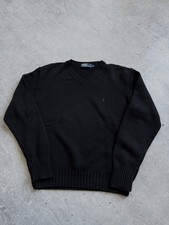 Old Money Knit Polo Ralph Lauren Black Sweater Size M
