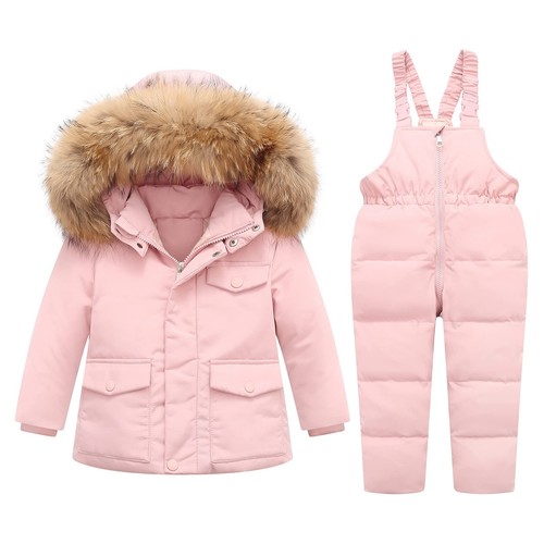 Toddler Girl Snowsuit 2Pcs Kids Down Jacket Winter Hooded Coat +Snow Bib Pant...